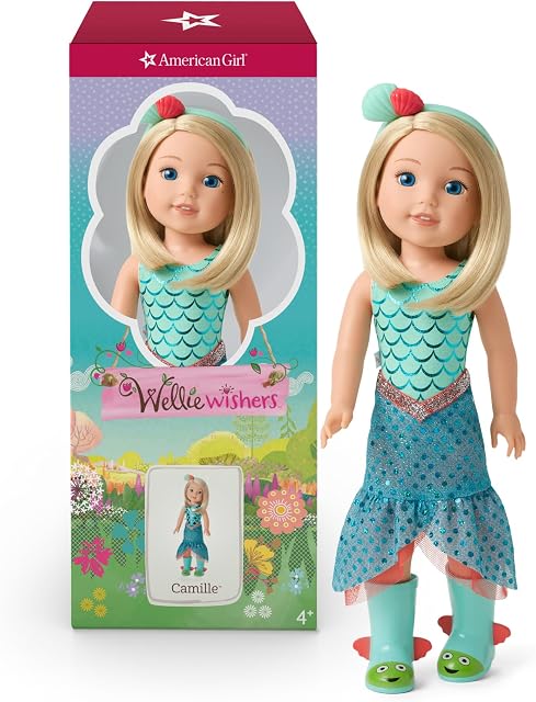 American Girl Camille Doll with Blue Leotard Mermaid Skirt Headband and Boots