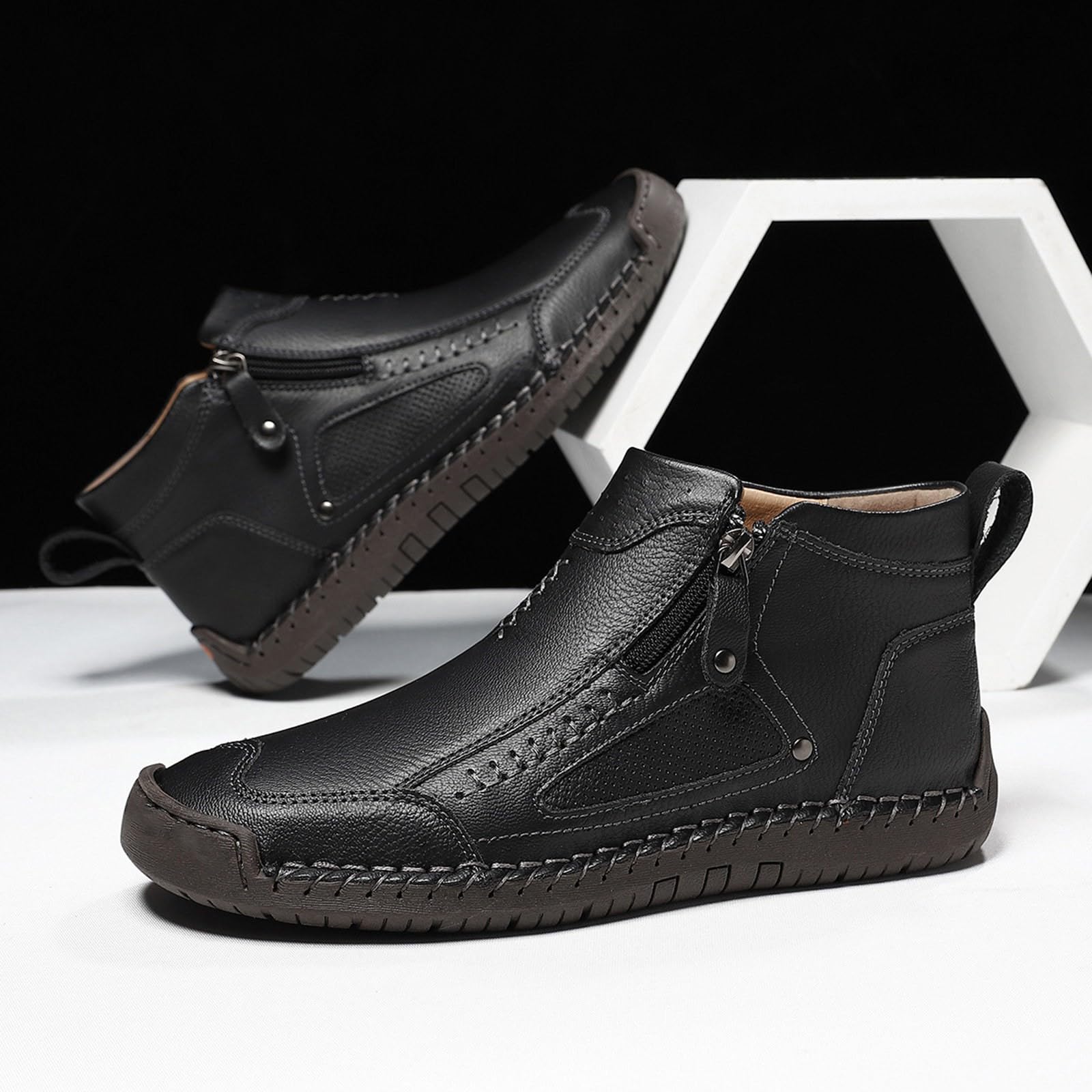 Scarpe da passeggio da uomo in pelle alla caviglia casual con zip laterale scarpe da uomo scarpe da passeggio corsa palestra slip on tennis scarpe da jogging stivali da trekking antiscivolo suola