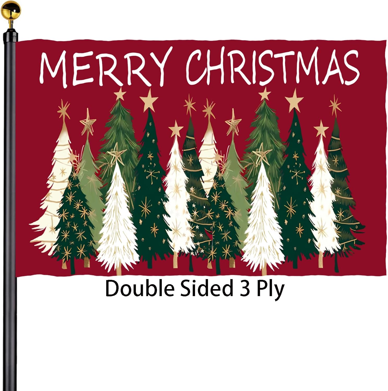 Merry Christmas Flags 3x5 Outdoor Double Sided 3 Ply Heavy Duty Merry Christmas Trees Flags Banner for Outside with 2 Brass Grommets UV protection Fade Resistant for Indoor Outdoor