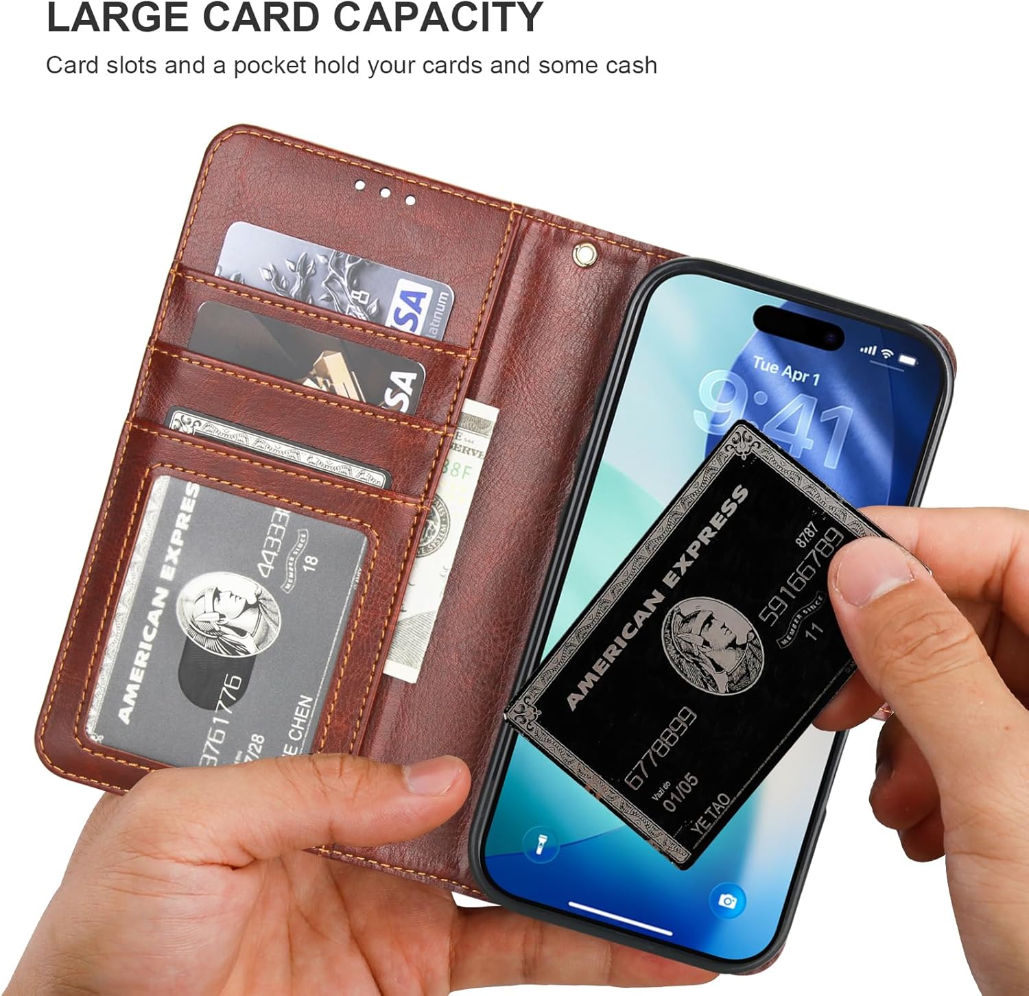 Bocasal for iPhone 17 Pro Wallet Case Compatible with MagSafe Wireless Charging, RFID Blocking Magnetic Leather Case with Card Slots Holder Kickstand Detachable Wrist Strap 6.3 Inch (Brown) - Image 5