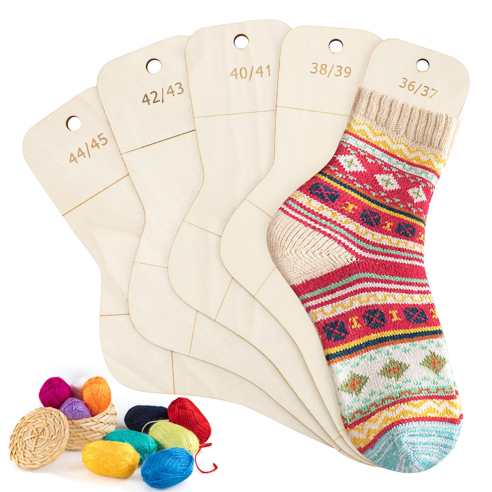 Feirdhoo 5 Stück Sockenbretter, Sockenspanner Sockenbrett Größen 36-45, Sockenschablone mit Größenangabe, Socken Schablone als Strickhilfe zum Stricken und Häkeln von Socken für Erwachsene