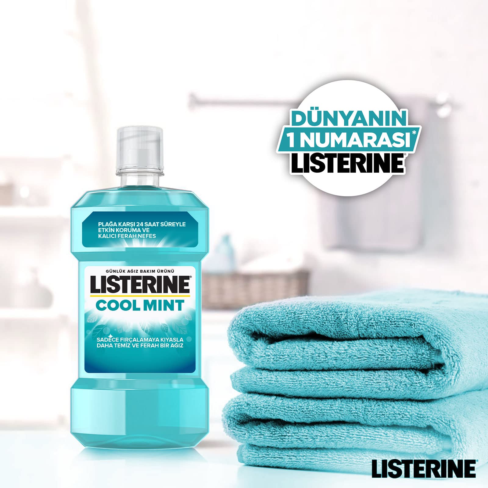 Listerine Cool Mint Hafif Naneli Alkolsüz Günlük Ağız Bakım Ürünü (1 x 500 mL)