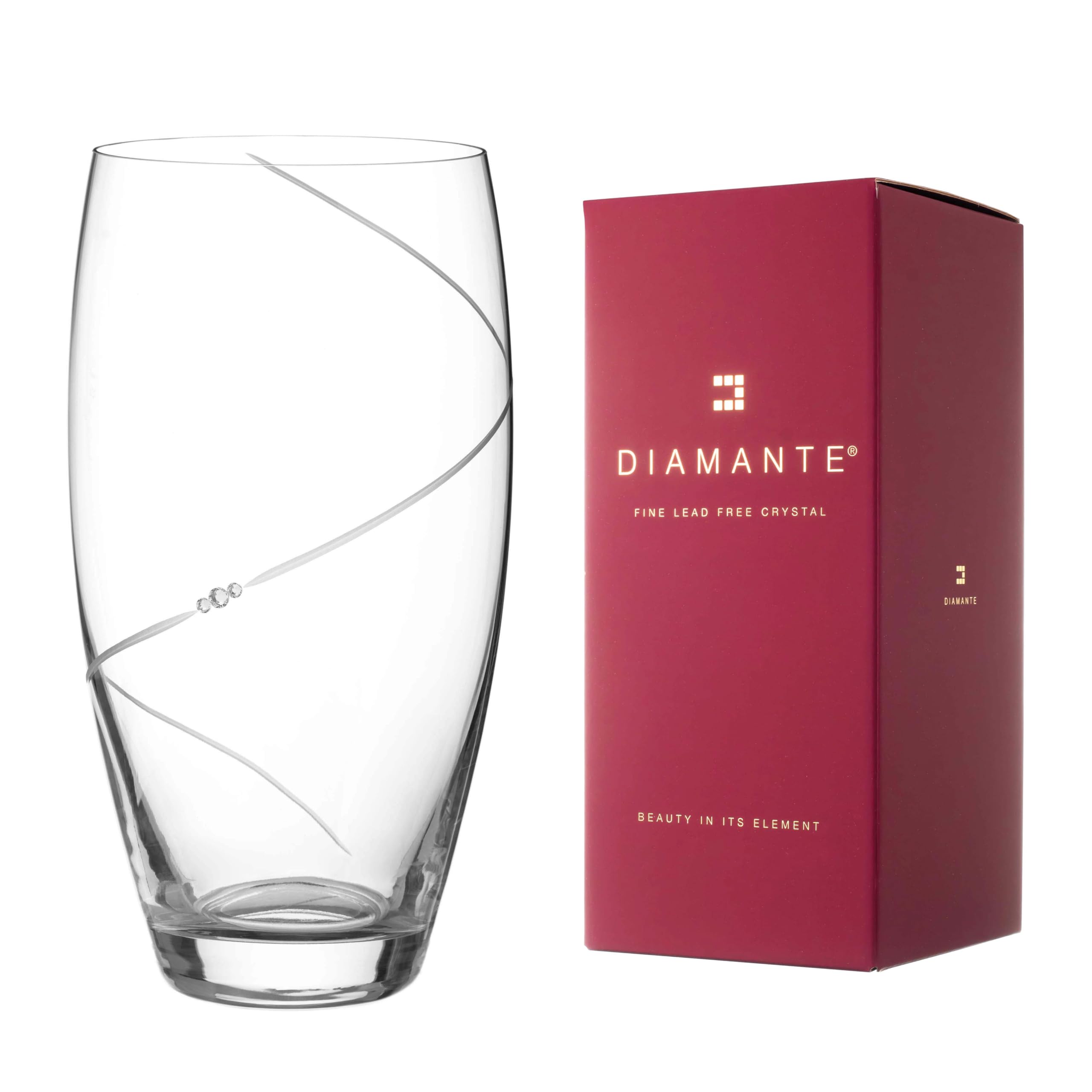 Diamante Swarovski Large Barrel Vase 'Silhouette' - Hand Cut Crystal Vase With Swarovski Crystals - 26Cm