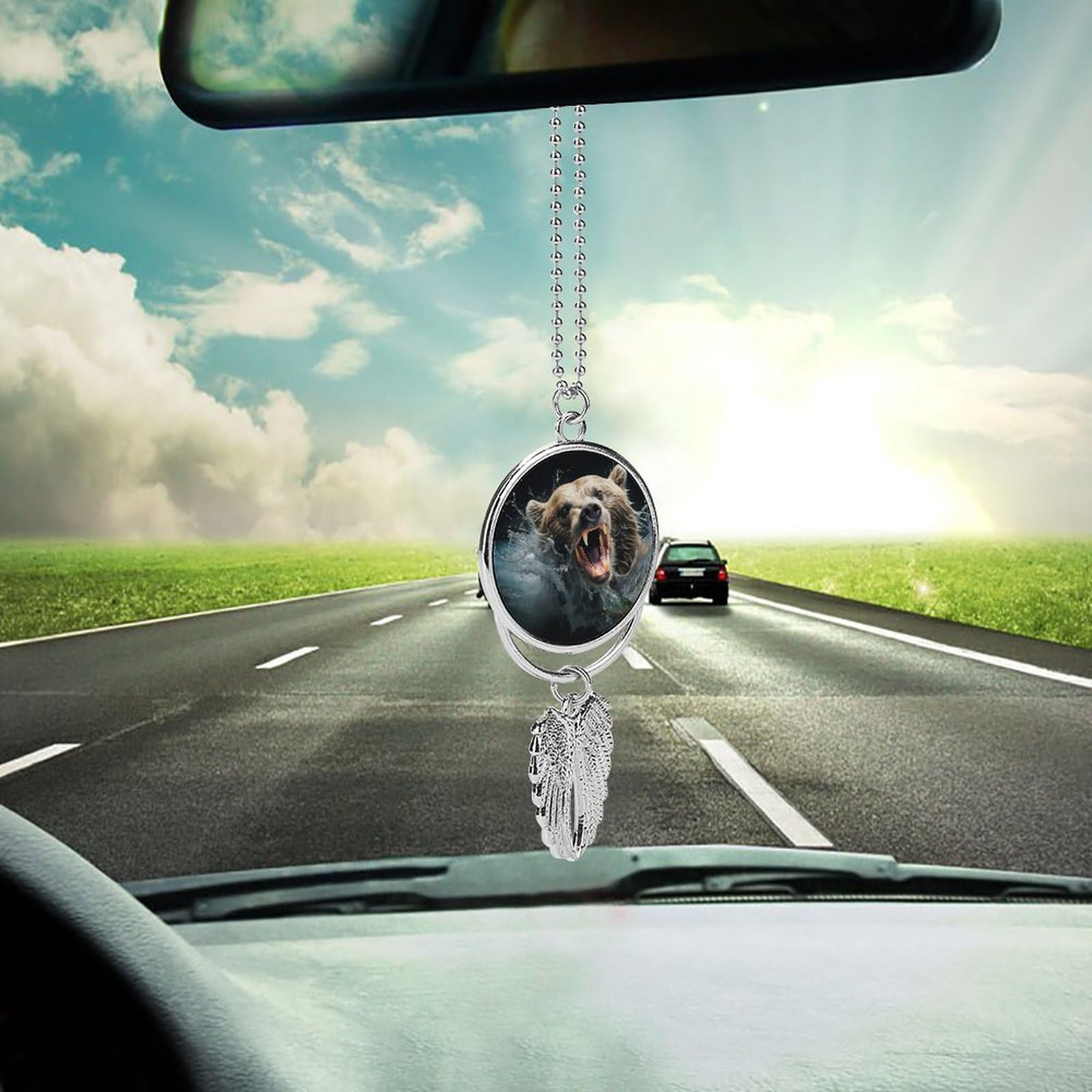 fish rear view mirror accessories Bear Holding Hanging Car Hanging Ornament Cute Car Accessories for Men Women Cars Mirror Decor Funny Truck Cars Pendant Auto Charms Silver : Home & Kitchen suitable for all interior VINTAGE DAIWA 7290D Anodized goture portable folded fishing net Color:Rustic Fire