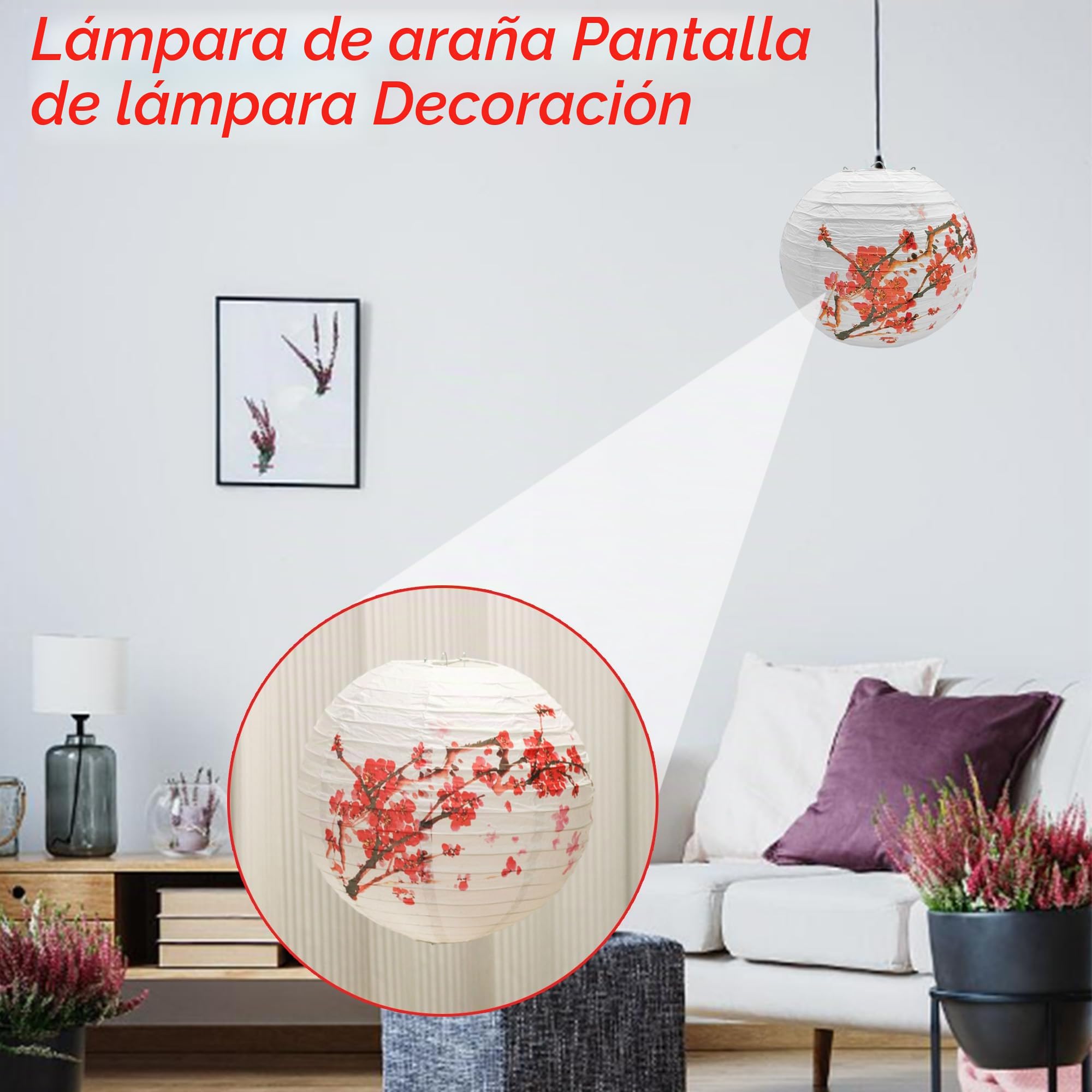 4 Pcs Pantalla Redonda Linterna Papel China Linternas Decoraciones Colgantes Lámpara Papel Flor Ciruelo Flor Decoración Jardín Banquete Boda Cumpleaños (A)