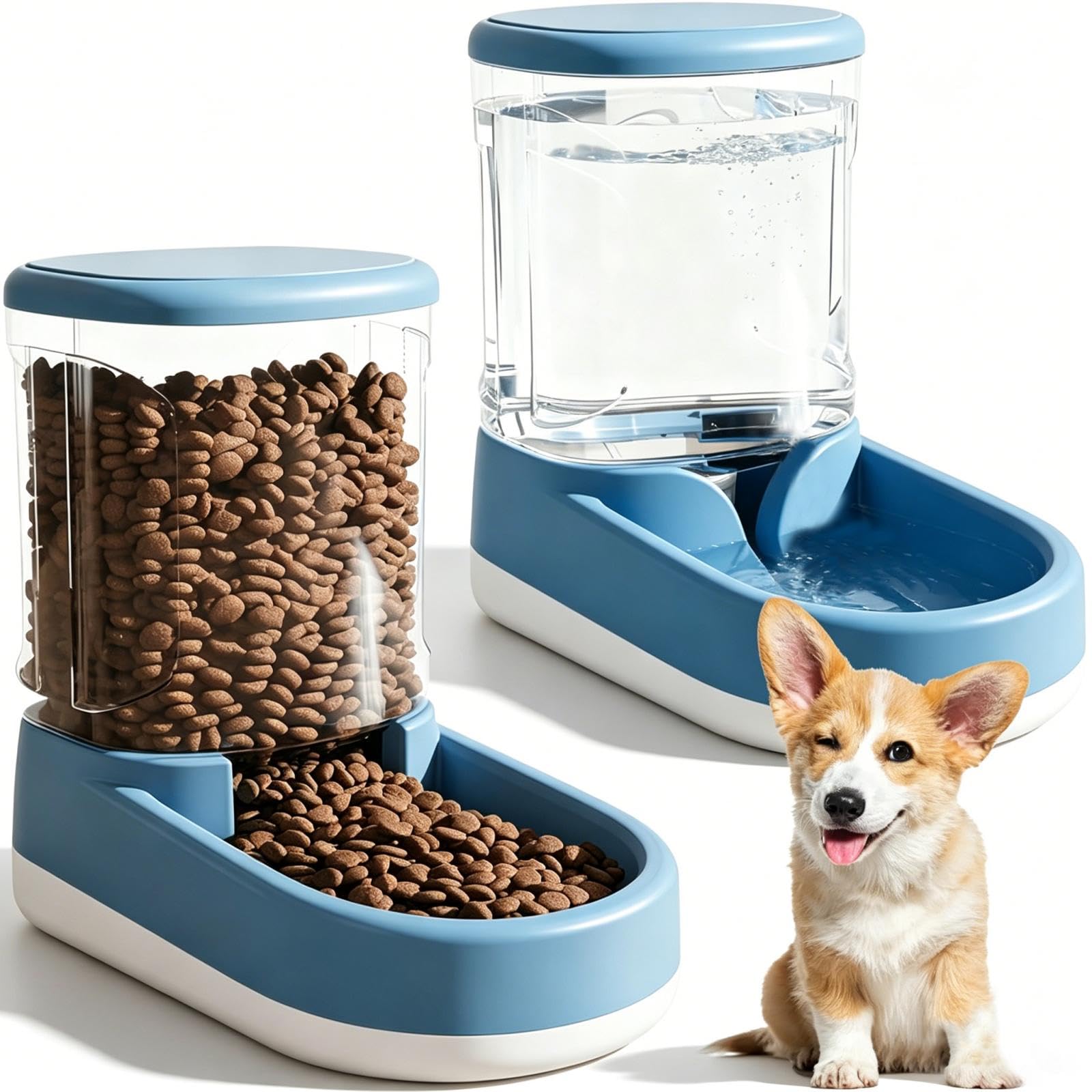 2 Pièces 3.8 L Distributeur Croquettes Chat, Distributeur Automatique de Nourriture, Distributeur d'eau pour Chien Et Chat, Distributeur Croquettes Chien, Distributeur de Croquettes(Bleu)