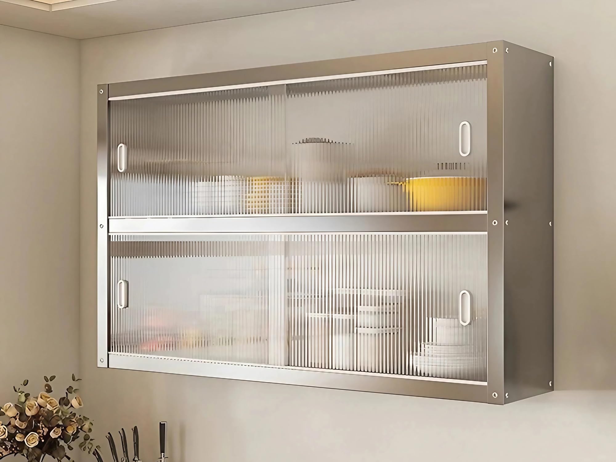 Armoire de rangement de cuisine en acier inoxydable avec portes coulissantes à fixation murale pour cuisine, salle de bain, bureau (120 x 30 x 70 cm) design durable et élégant