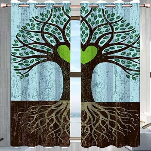 Pintura peladora para árbol de corazón de raíz grande, cortinas opacas para habitación, 2 paneles, paneles de cortina transparentes para decoración