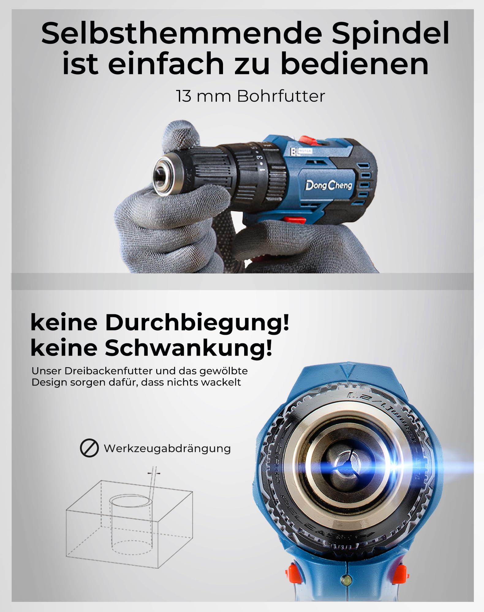 Dong Cheng Akku-Schlagbohrschrauber-Set 20V 50Nm, bürstenlose Schlagbohrmaschine (2x2,0 Ah), 20+1+1 Drehmomentstufen Akkubohrer, 2 Gang, 13mm Bohrfutt