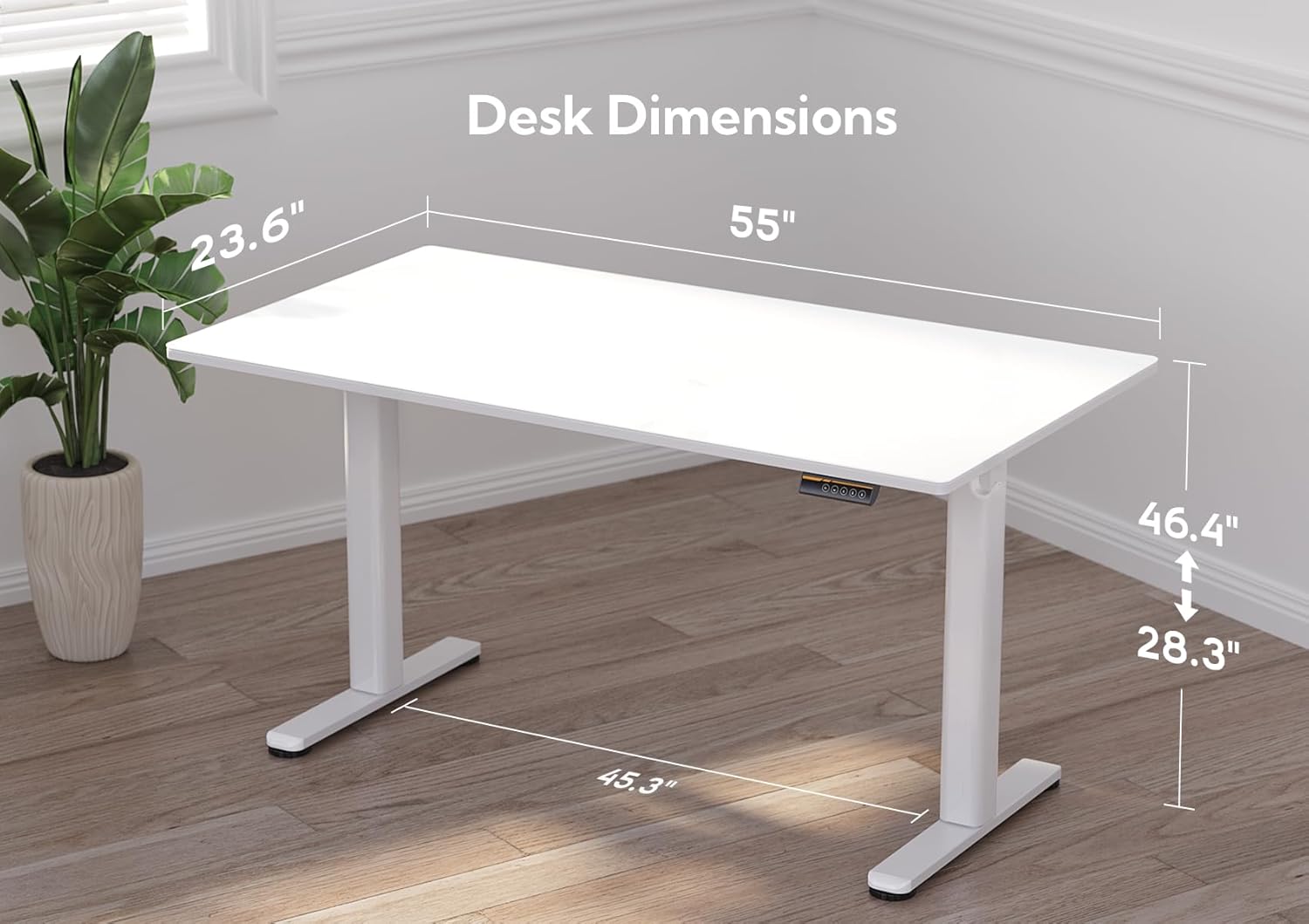 Claiks White Glass Standing Desk, 55x24 Inch Adjustable Height Electric Stand Up Desk, Quick Install Home Office Computer Desk, Super White