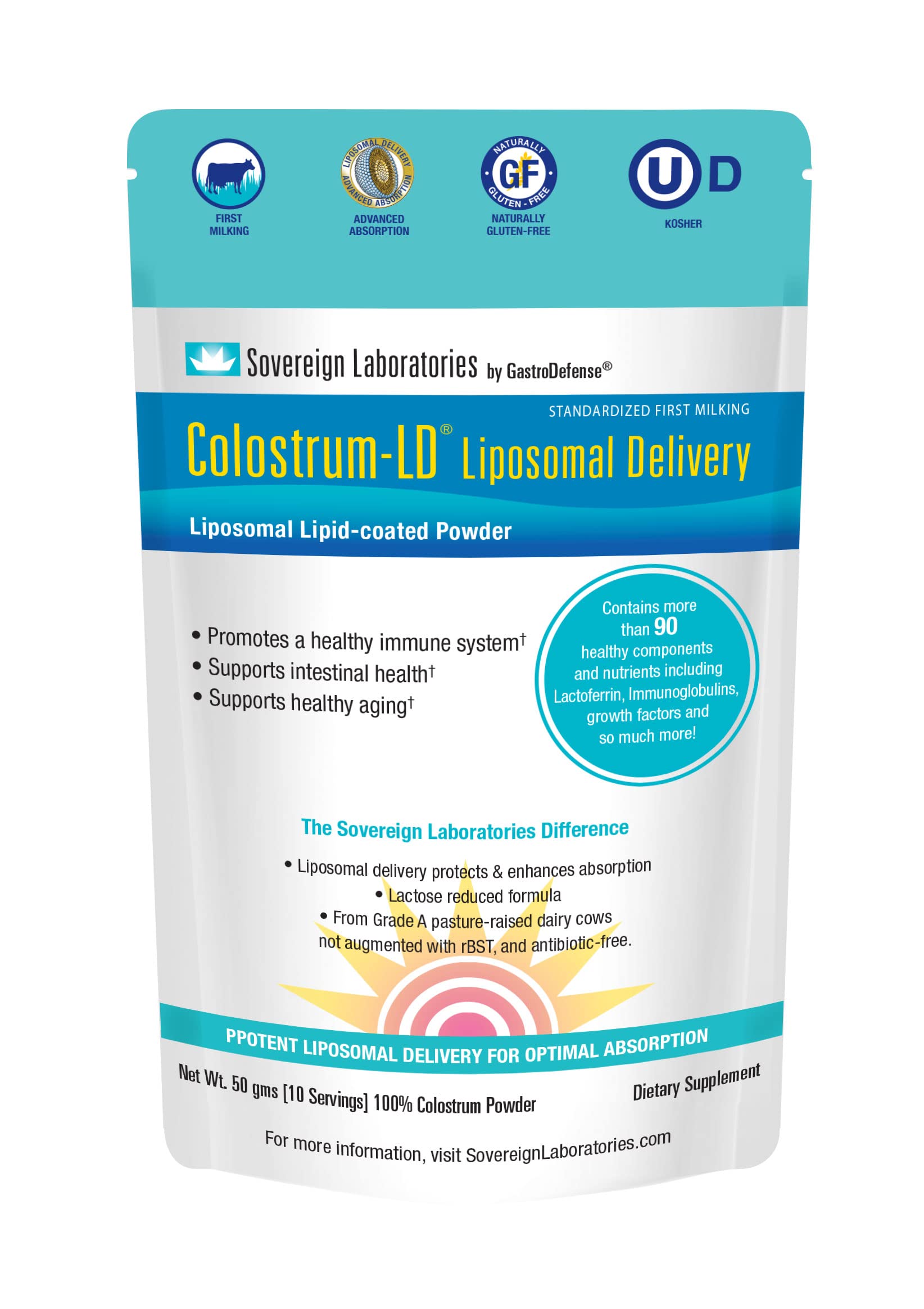 Advanced Absorption Liposomal Colostrum Powder - Proprietary Colostrum-LD Tech Provides up to 1500% More Bio-Availability Over Regular Colostrum - 50 Grams (Plain)