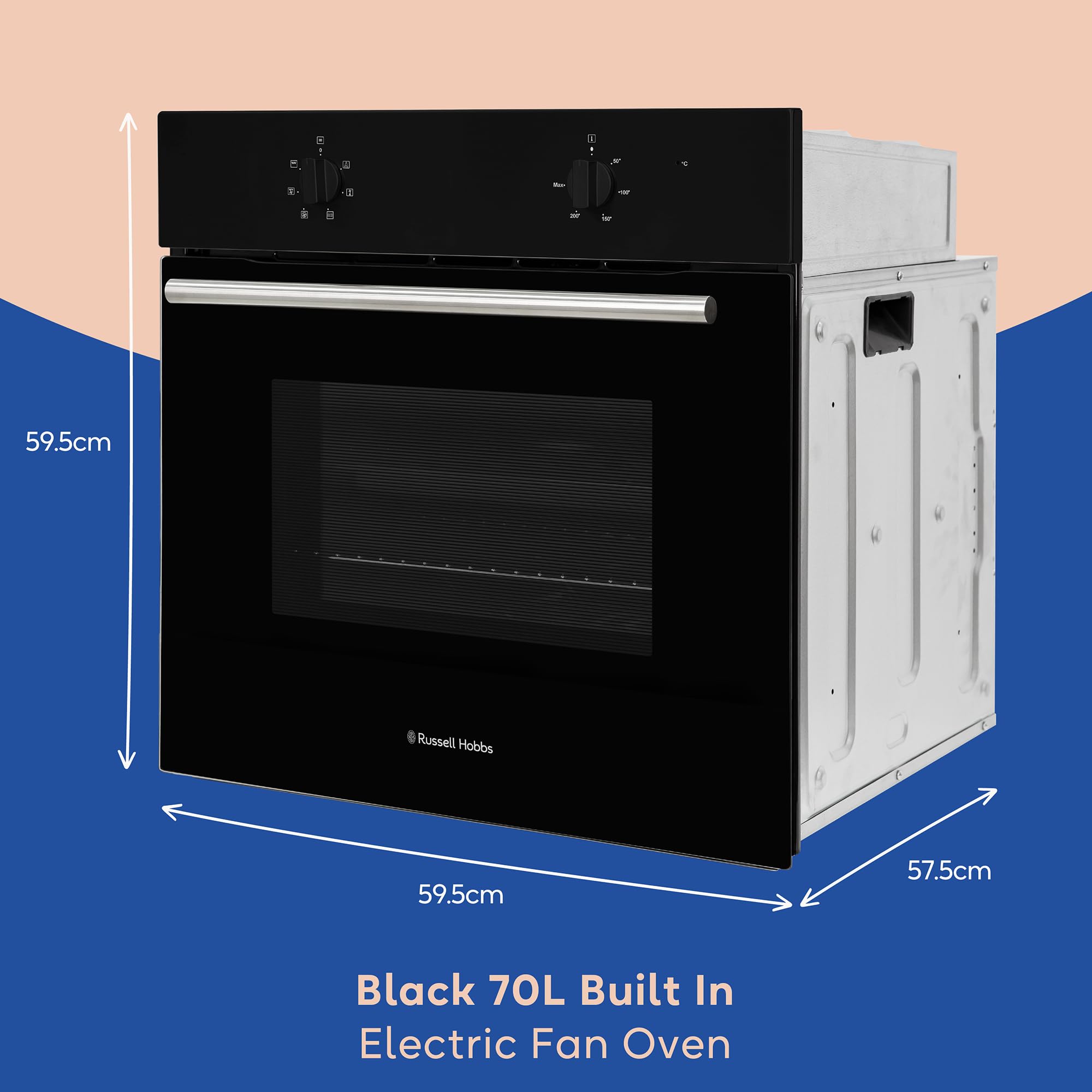 Russell Hobbs 70L, 60cm Wide, Single Electric Built-in Fan Oven and Grill in Black, 6 Oven Functions, RHFEO7004B — view 2