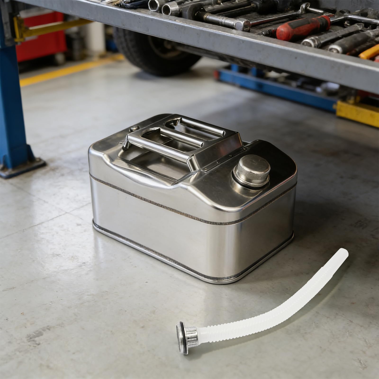 Tanica per benzina da 10 l, in acciaio inox, portatile, per auto, camion, tanica di ricambio, tanica del carburante, tanica del gas, tanica di riserva per benzina diesel (25 x 36 x 19 cm)