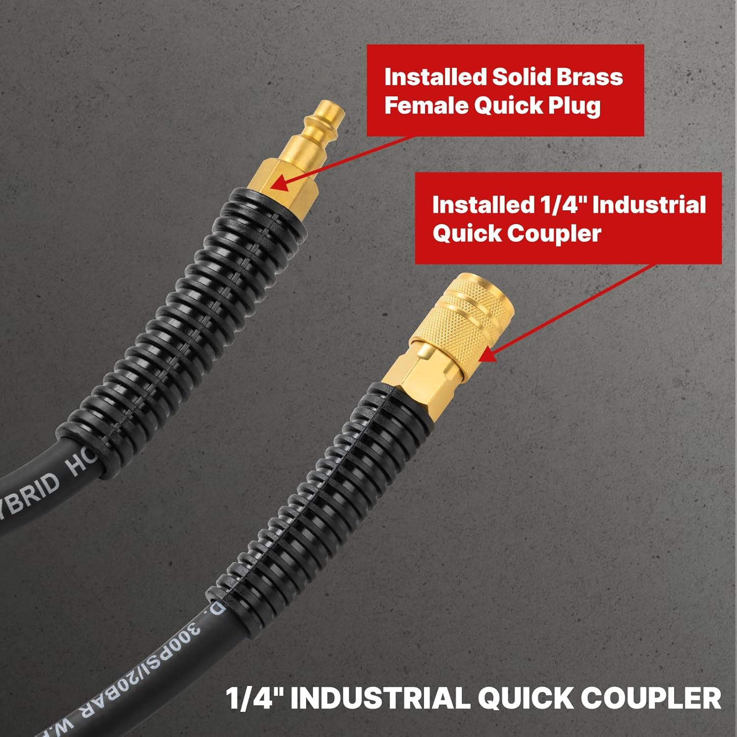 4 Pack Polyurethane Recoil Air Hose, Air Compressor Hose 1/4" Inner Diameter by 25' Long with Bend Restrictor, 1/4" Industrial Quick Coupler and Plug, Blue.