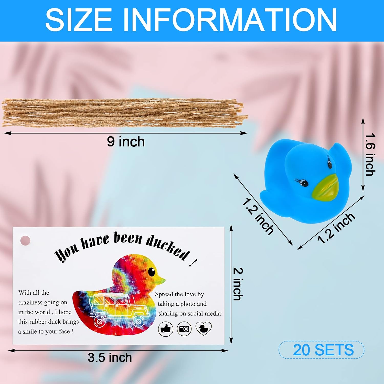 60 Pieces Duck Cards with Rubber Ducks and Strings, Small Rubber Duck with Duck Duck Card Tags, Multicolor Mini Rubber Ducks for Baby Shower Party Favors Gift (Chic Style)
