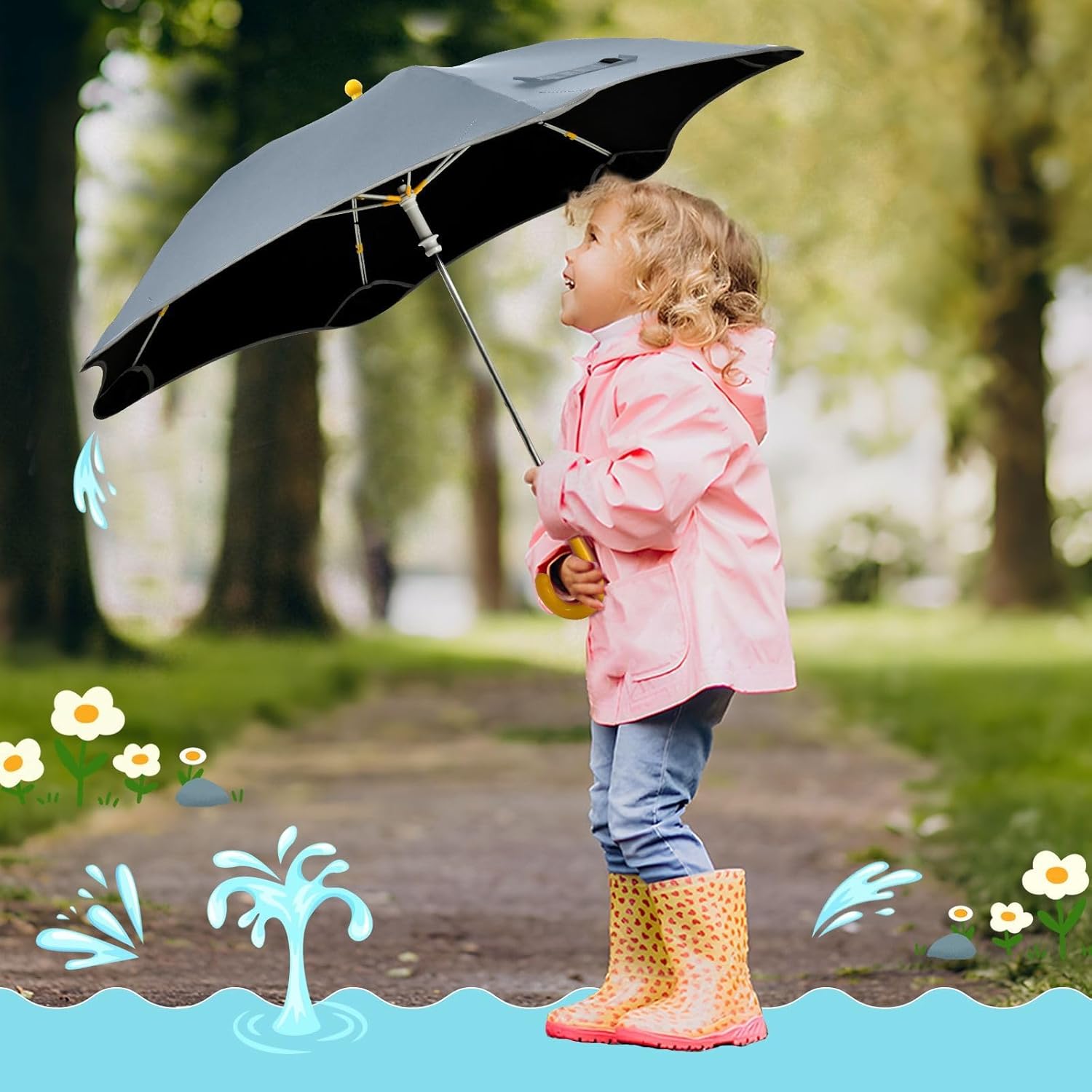 ODAWA Kid Umbrellas Antique White Sturdy Umbrellas for Rain Windproof Wind and Rain Protection Umbrella