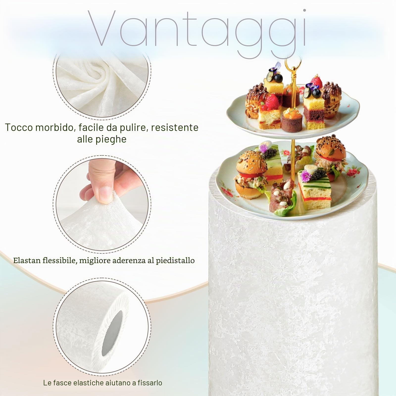 QUARKZMAN Set Di 3 Copri Piedistalli Cilindrici In Spandex Bianco, Copri Piedistalli Per Decorazioni Di Feste Matrimoni Compleanni, Cilindri (Tessuto In Velluto - Grande)