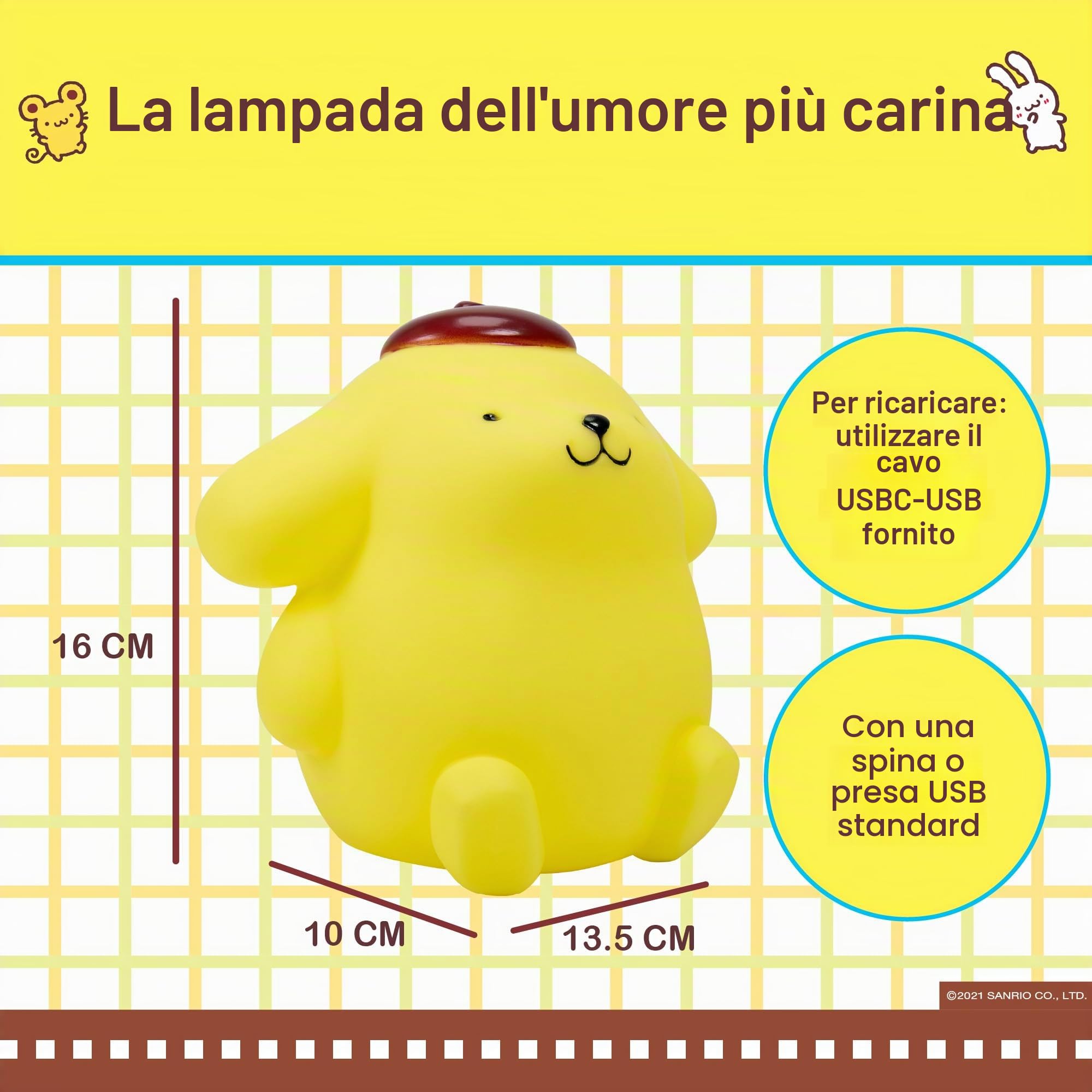 Blue Sky Studios Hello Kitty Luce del personaggio, lampada a controllo tattile per camera delle ragazze, simpatica decorazione da scrivania Kawaii, da collezione, regalo merch - Pompompurin