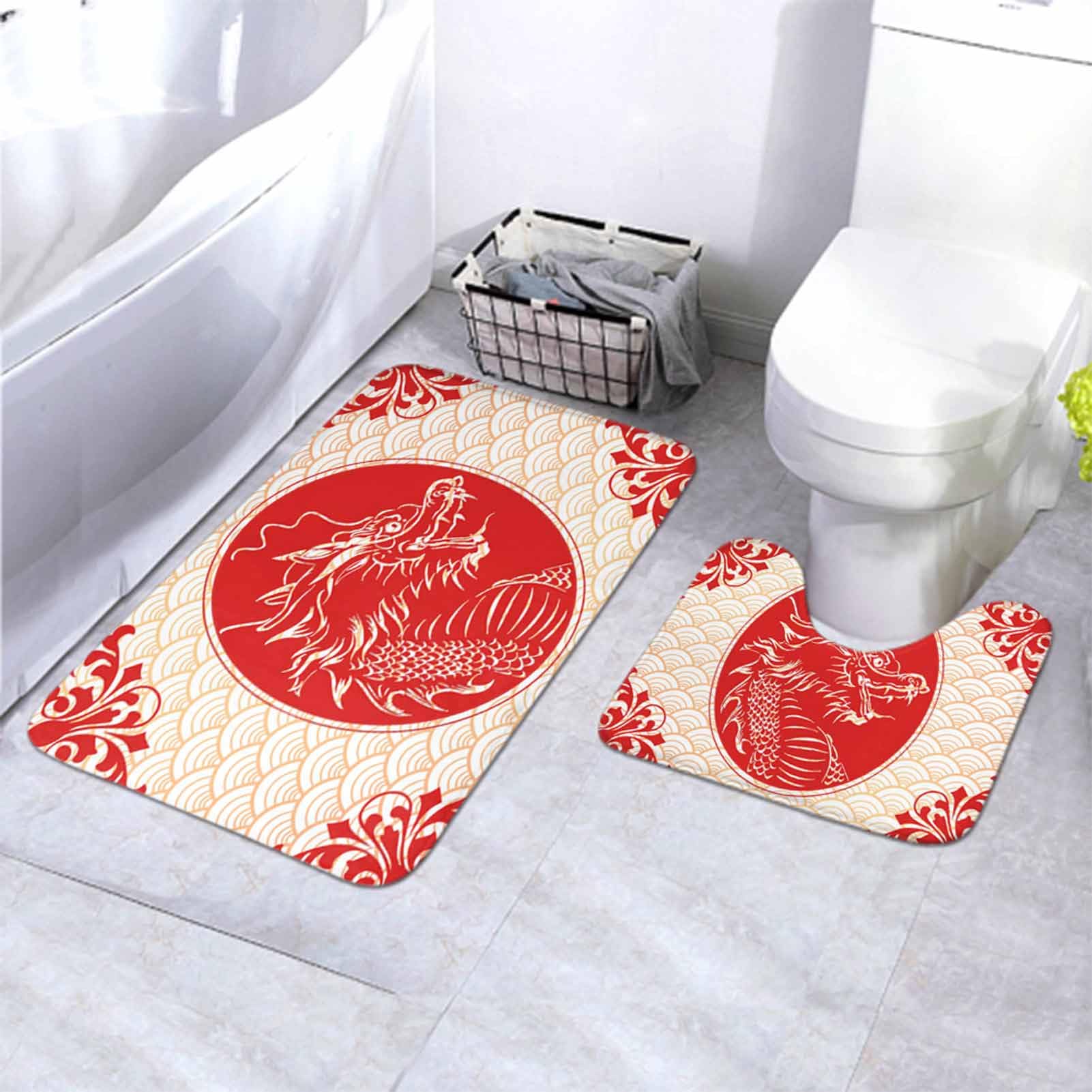 中国トイレ Amazon | トイレマット 50×40cm トイレ足元マット 撥水 トイレマット ドット 北欧風 便器 u型 2点 セット 中国の風国立潮禁じられた都市縁起雲妖精白クレーンテレビの背景（75）  | DREMDO | 浴室足ふきマット 通販