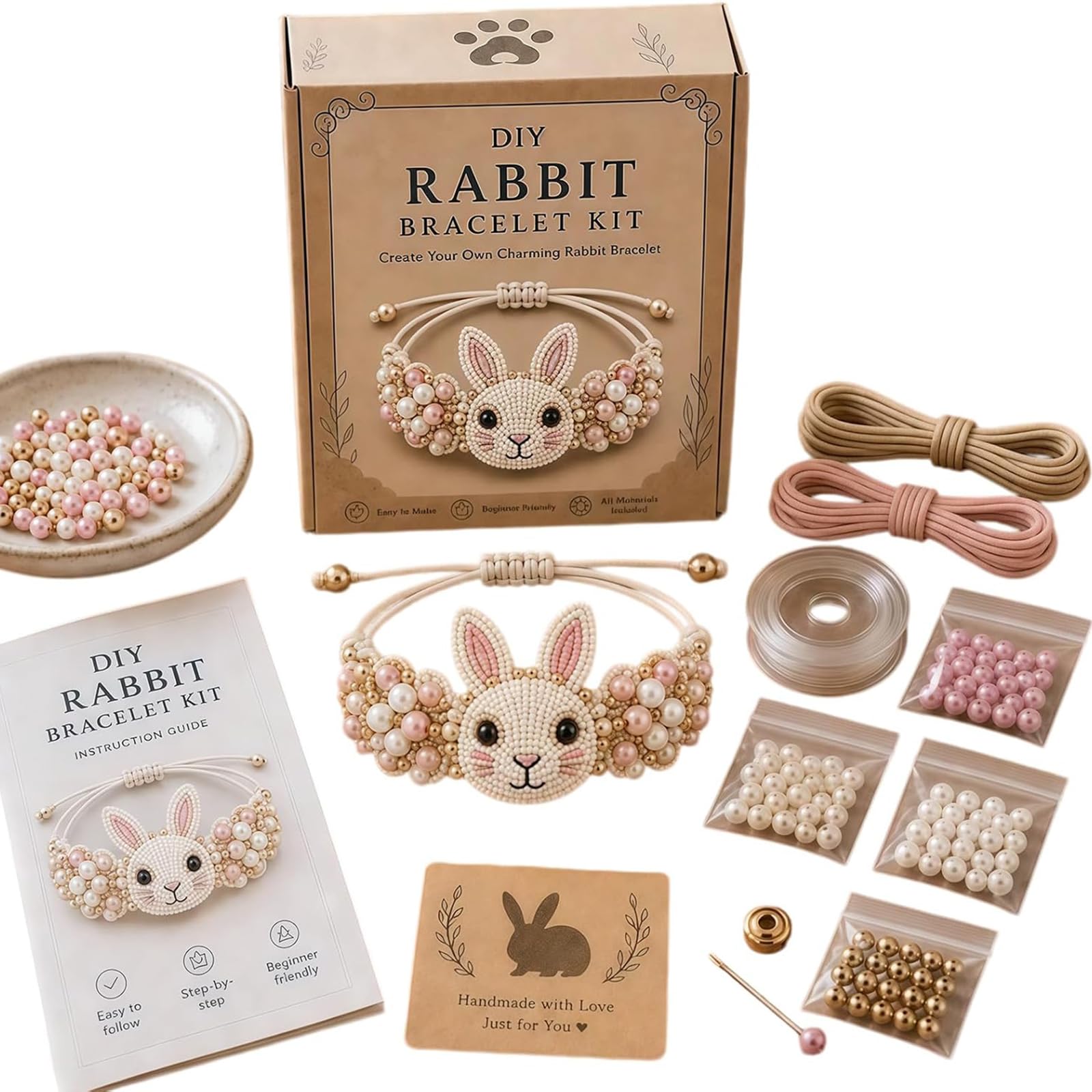 Fokayo DIY Beaded Bracelet Making Kit - Creative Manual Jewelry Art Craft, Cute 3D Beaded Animal Bracelet Craft Kit, Handmade Bead Weaving Jewelry Making Set with Instructions (#J)
