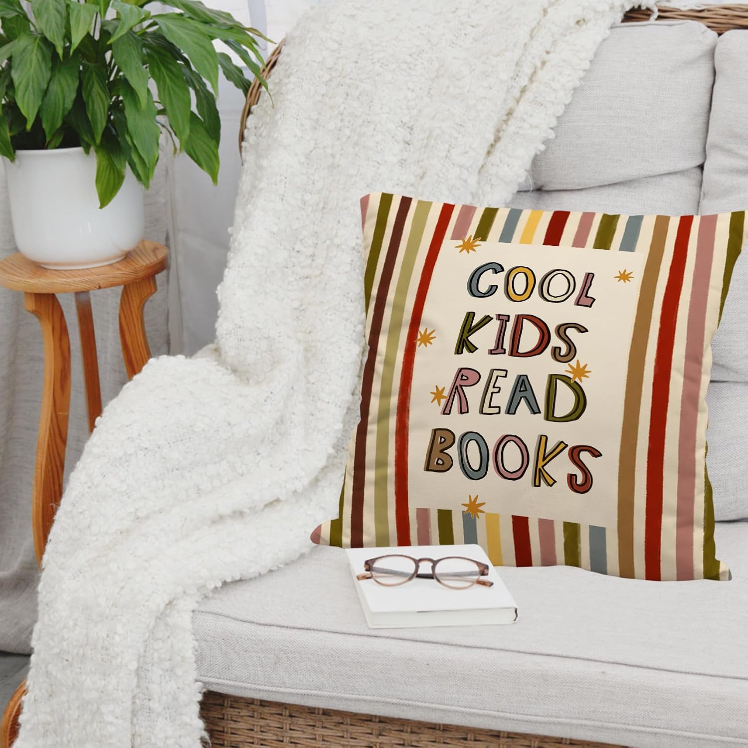Sufamb Boho Colorful Striped Kids Classroom Pillow Cover 18x18 Double-Sided image 5