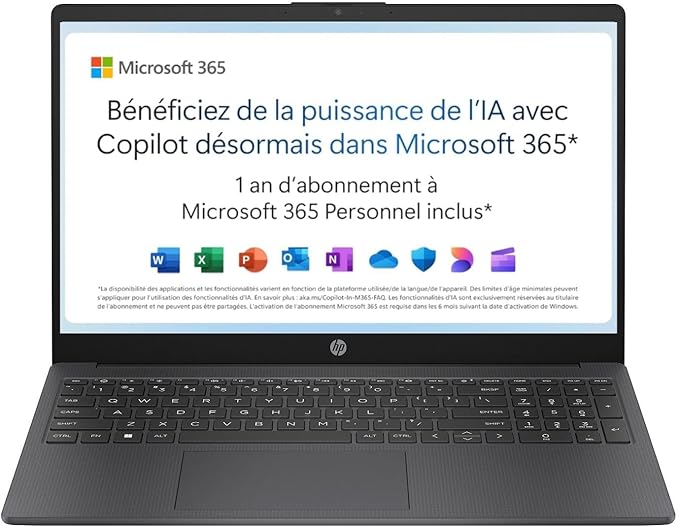 HP 15-fd0001sf Ordinateur Portable 15,6" FHD, PC Portable (Intel Celeron N100, RAM 4 Go, UFS 128 Go, Intel UHD Graphic, Windows 11), Laptop Argent, Clavier AZERTY