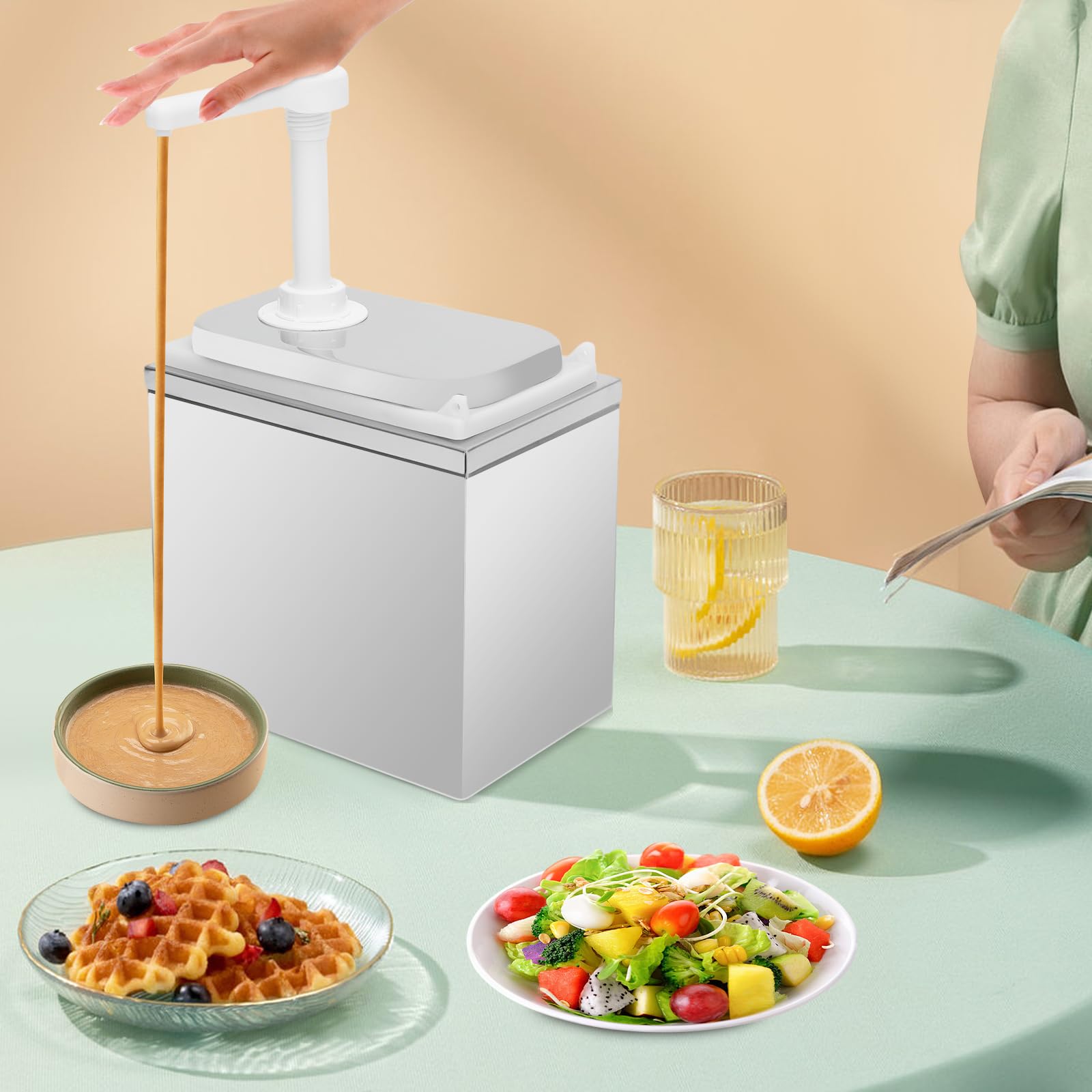 Dispensador de salsas de una sola cabeza de acero inoxidable, bomba de salsa de 2 litros, dispensador de salsa, dispensador de mostaza, dispensador de salsa, dispensador de salsa, dispensador de salsa