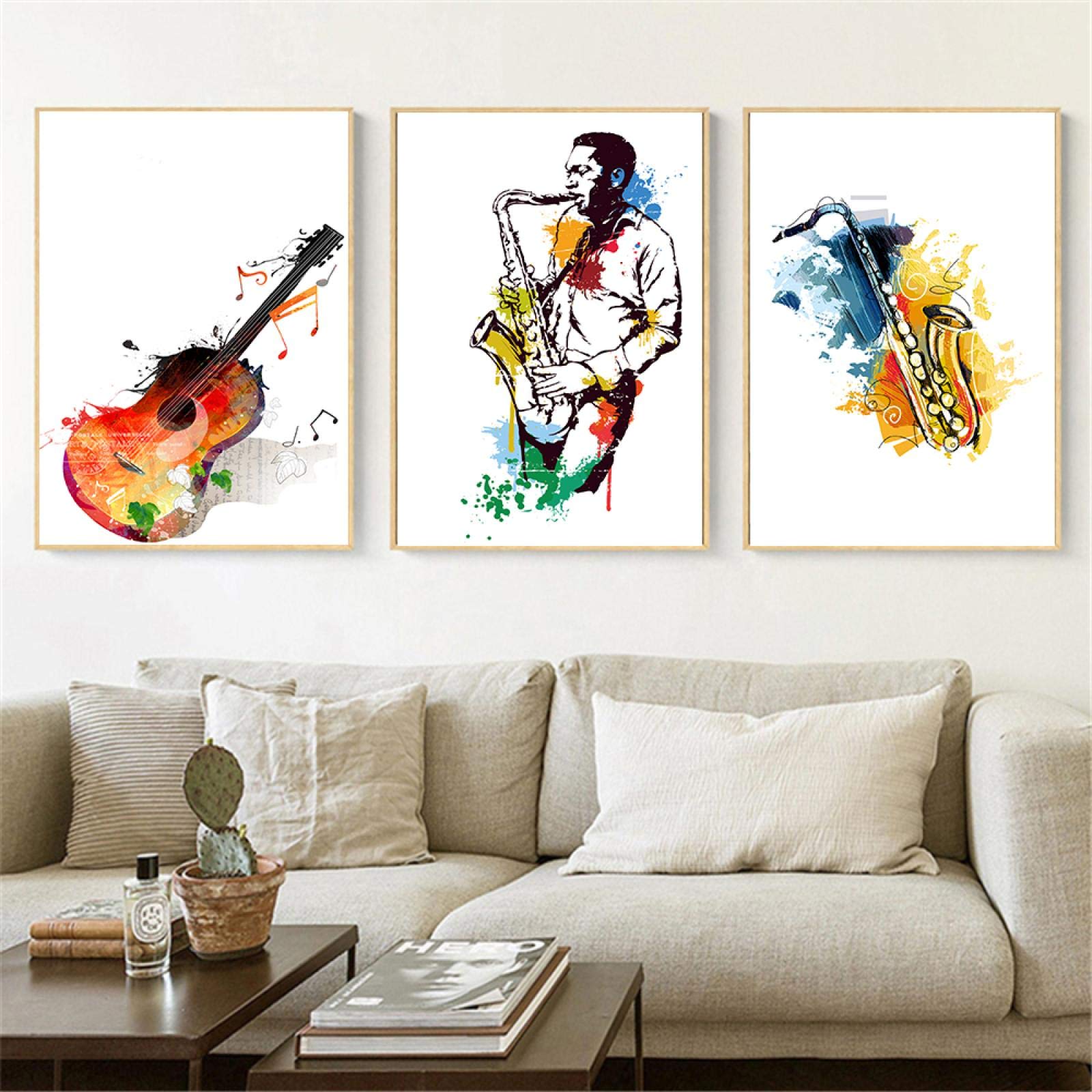 Amazon｜水彩画キャンバス絵画音楽サックスギターポスターとプリント壁