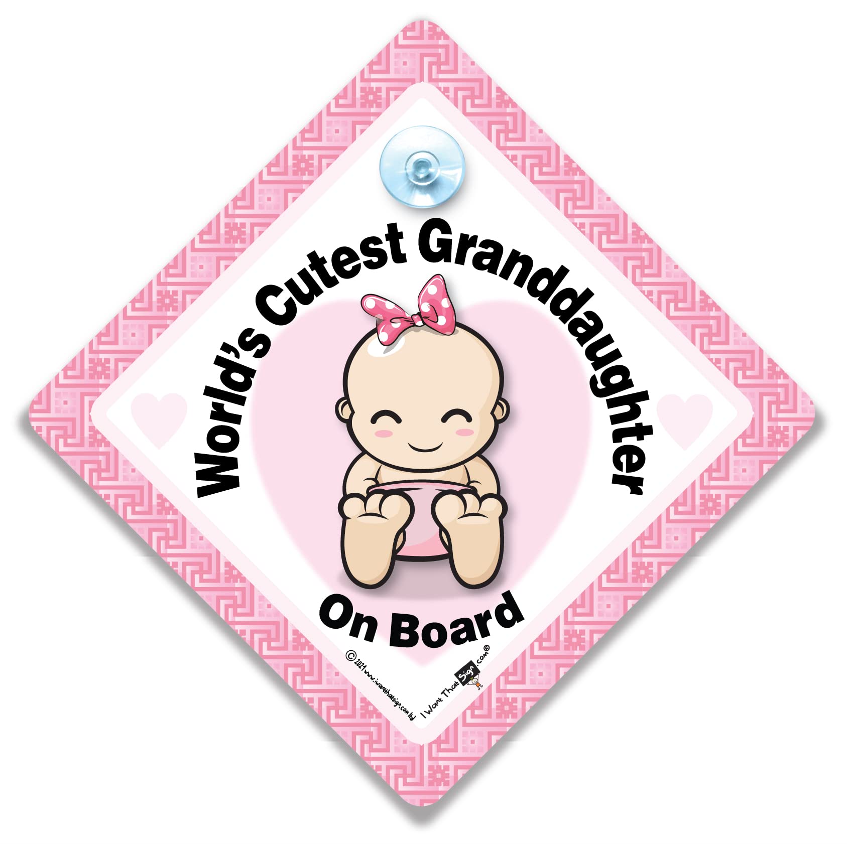 World's Cutest Granddaughter On Board Car Sign 2, Baby on Board Sign, Advisory Suction Cup Car Sign to Let Other Road Users Baby is in The Car, 14 cm x 14cm x 2cm