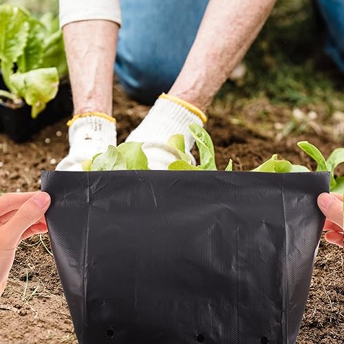 Miniatura 5 de GANAZONO Bolsas de plástico para vivero, 100 bolsas gruesas para cultivo de plantas con agujeros, macetas para plántulas de árbol frutal, bolsas