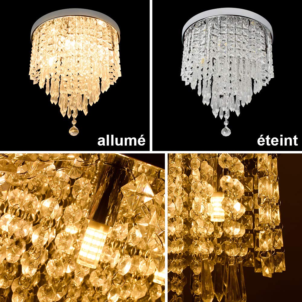 Depuley Lampadario in cristallo moderno per soggiorno: lampada da soffitto con cristalli dal design elegante per camera da letto, corridoio, cucina – Lampada da soffitto in cristallo per soffitto