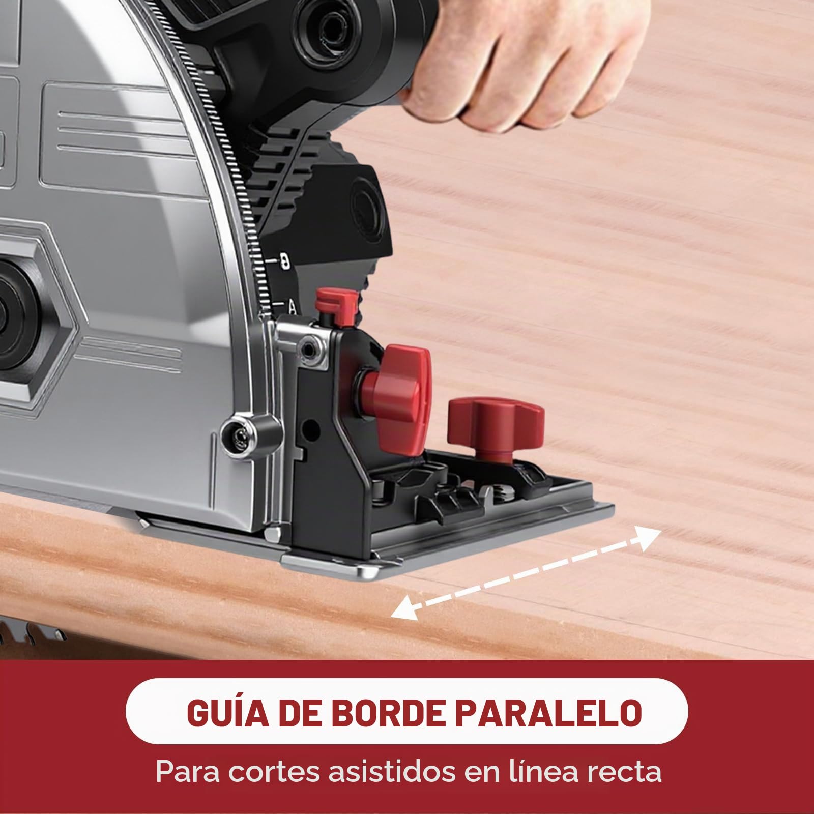 Sierra Circular 1200W con Guia de Corte, Sierras Inmersión de Mano 5000RPM, Profundidad de Corte 57mm(90°), 42mm(45°), Hoja de Sierra 165mm(40T), para Cortar Madera