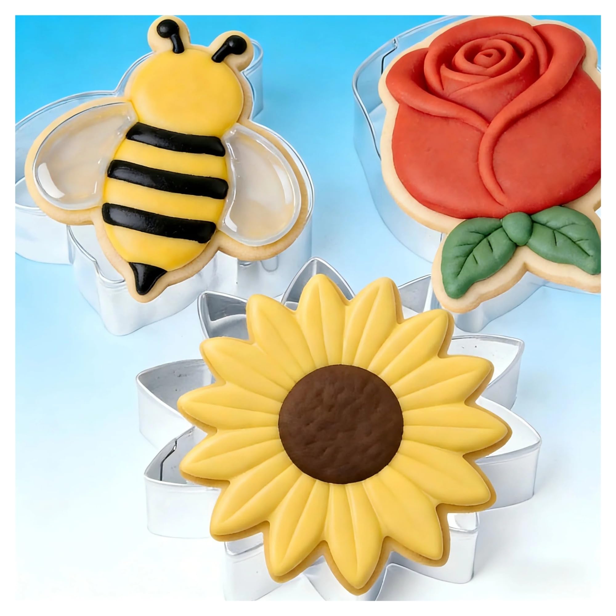 Juego de cortadores de galletas, 3 uds., moldes de acero inoxidable con temática de flor de abeja for fiesta en el jardín, té de la tarde, decoración de postres, horneado DIY
