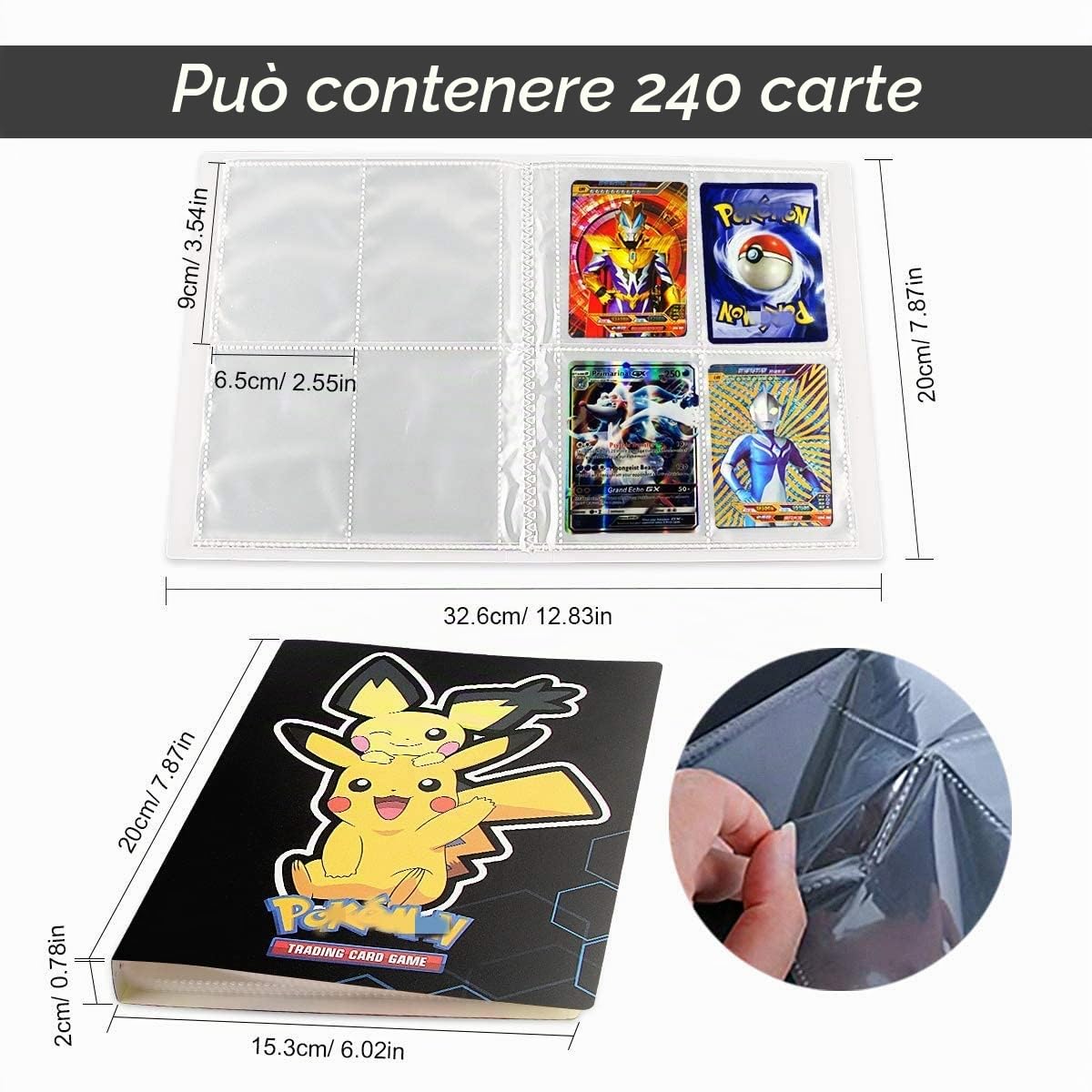 Raccoglitore Carte Pokemon, Album Carte, Album de Cartes à Collectionner, 30 Pagine e può Contenere 240 Carte