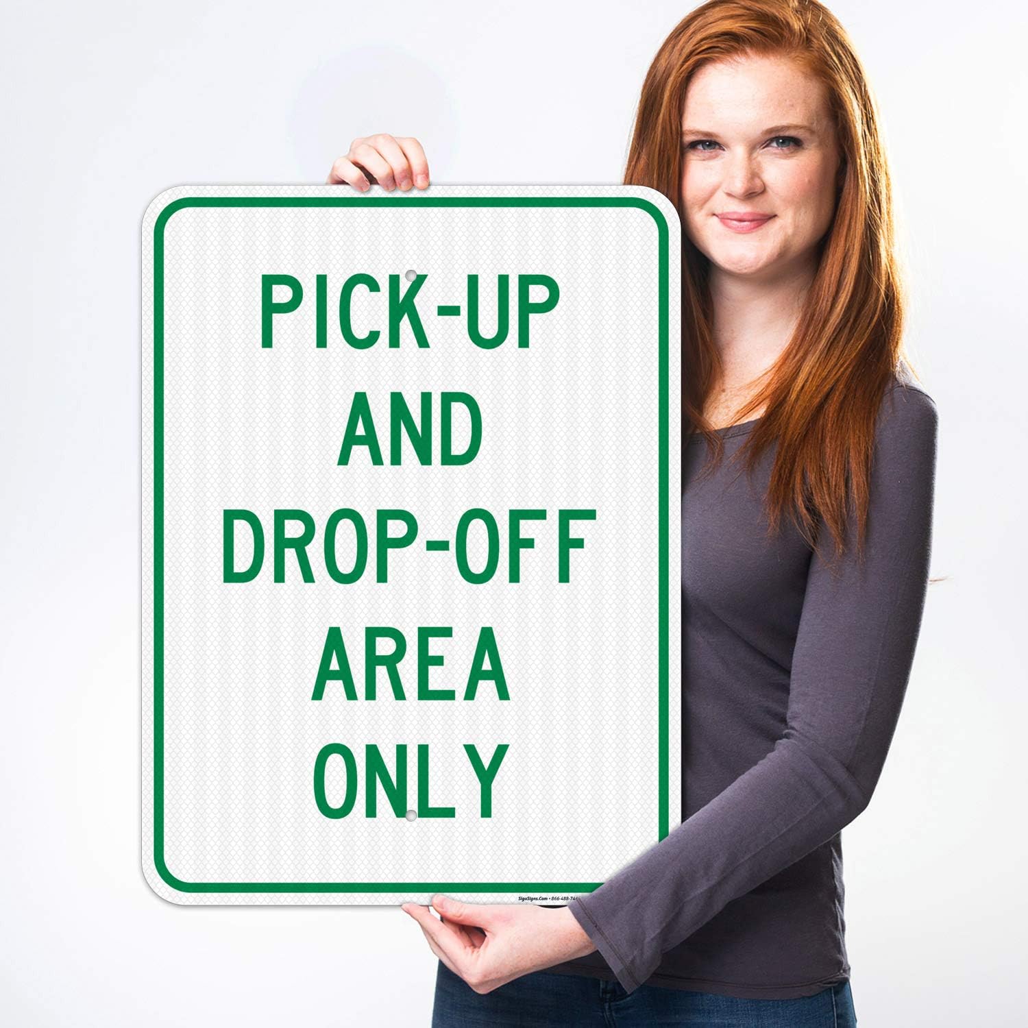 Pick-Up and Drop-Off Area Only Green Sign, 18x24 Inches, 3M EGP Reflective .080 Aluminum, Fade Resistant, Easy Mounting, Indoor/Outdoor Use, Made in USA