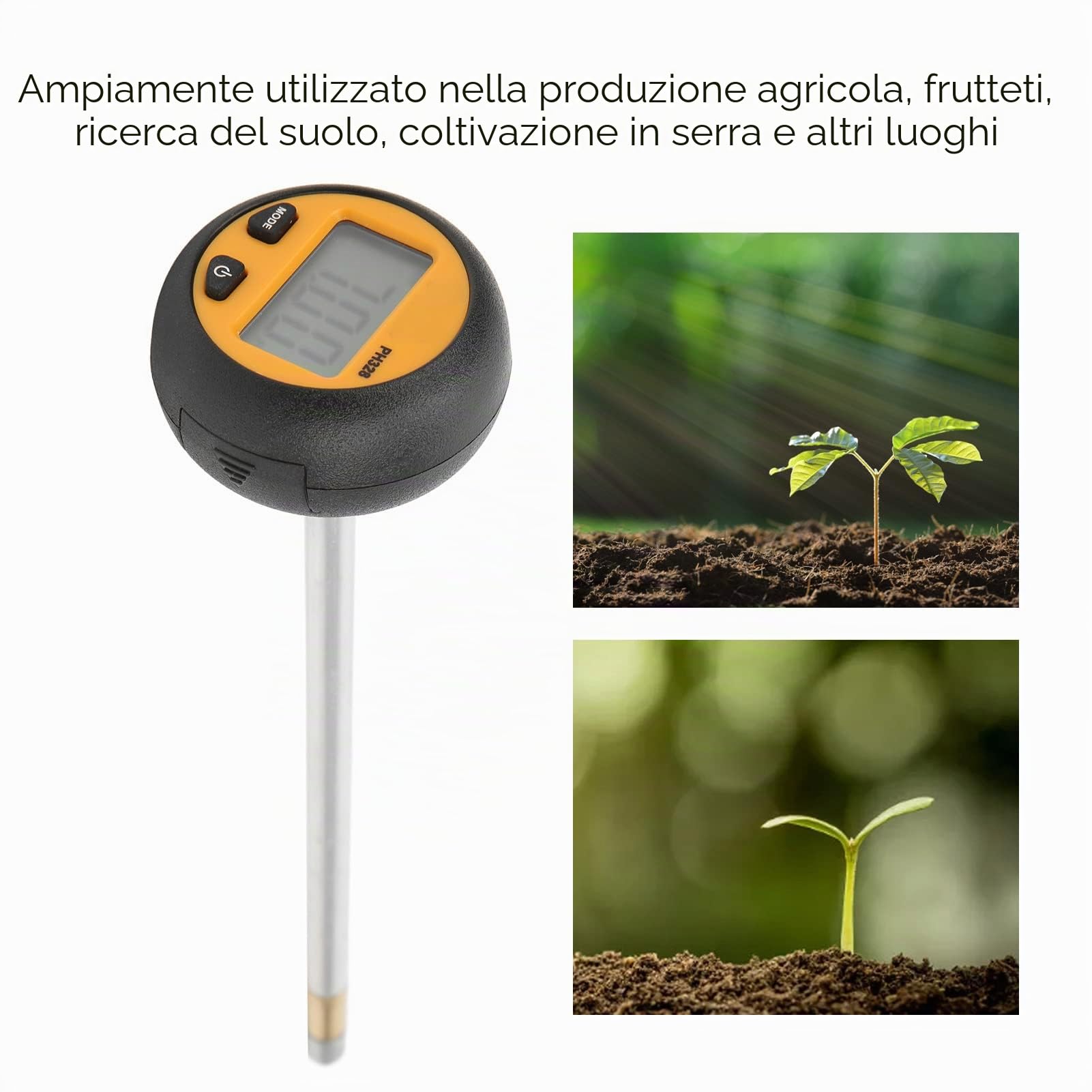 Misuratore pH Digitale per Terreno con Test Umidità e Temperatura, Tester Preciso 2.0-8.5 pH, ABS e Lega di Alluminio, per Agricoltura e Serratiche