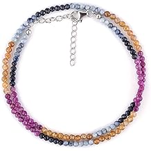 OdrillionGems Multi Sapphire Gemstone Beads Choker Necklace, 925 Sterling Silver Jewelry, September Birthstone, Healing Crystals, Handmade Adjustable, Gift for Women, 18inch