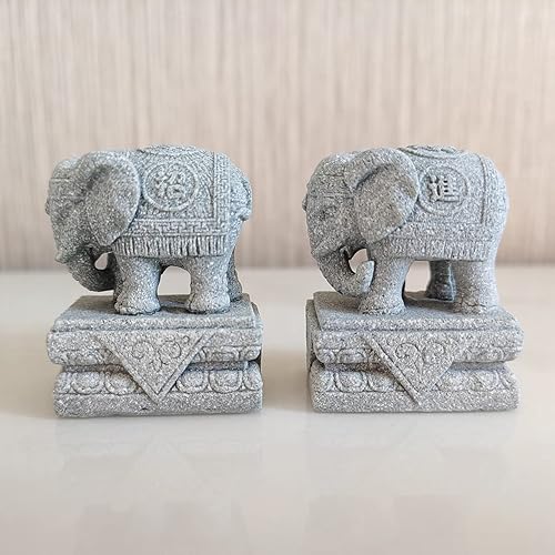 Miniatura 4 de livelyfish Un par de estatua de elefante, figura de acuario para perros foo, escultura FengShui para decoraciones de peceras pequeñas de 10 galones