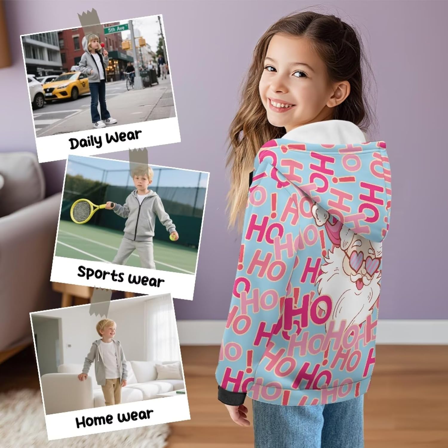 Christmas Hoodie Zip Up Hooded Sweatshirt for Kids 6-13 Years Long Sleeve Comfy Hoodie Xmas Jacket Sweatshirt