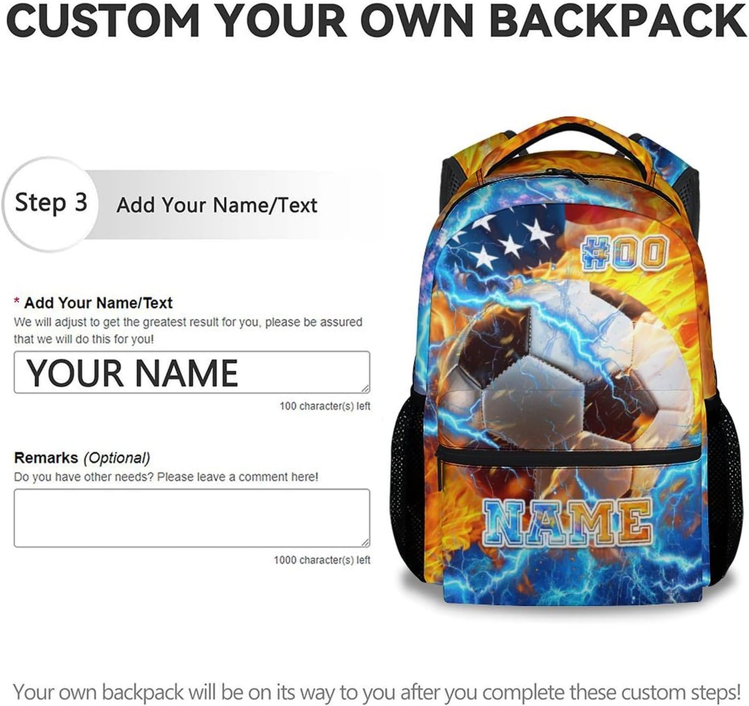 Personalized Kids Backpack for School - 17 Inch Soccer Backpacks for Boys with Name - Large Capacity Toddler Bookbag for Elementary & Primary - Image 3