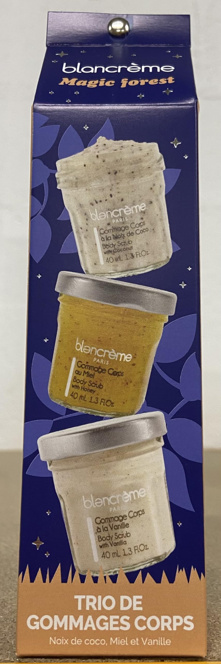 Blancrème - Trio de gommages Corps Gourmand 40ml - 3 parfums Noix de Coco, Miel et Vanille Tonka pour une peau douce naturellement