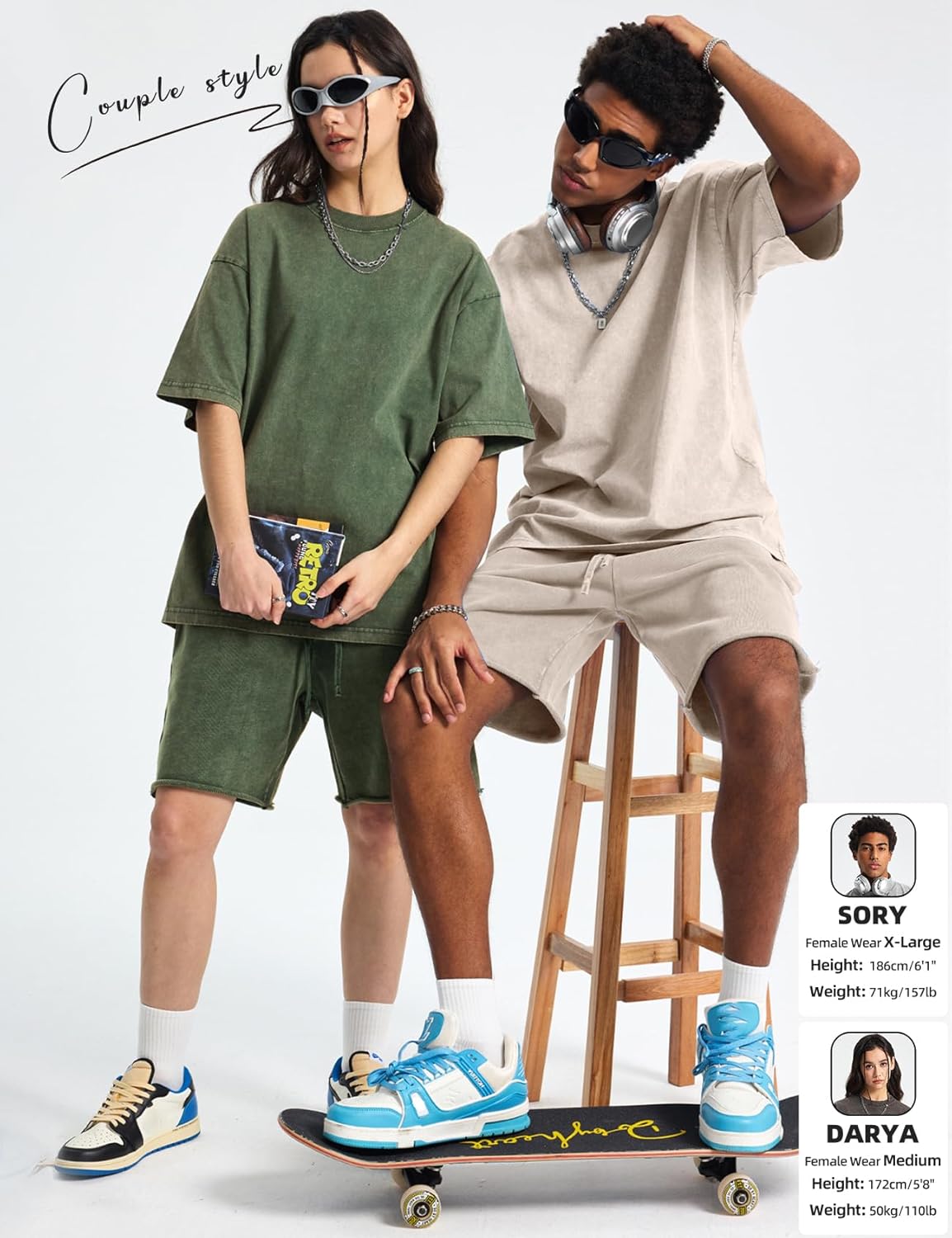 Arssm Mens Oversized T Shirts Cotton Acid Wash Baggy Tees Loose Fit Vintage Heavyweight T-Shirts - Image 3