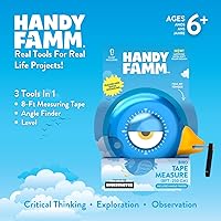 Vista 10 de Handy Famm 8ft Blue Bird Tape Measure for Kids – STEM Educational Tool with Level, Protractor, Retractable Design - DIY Construction Toy, Child-Safe