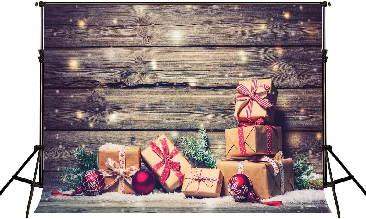 Flash Deals - 40% OFF Kate 7x5ft Christmas Backdrop Brown Wooden Board Photography Background Glitter Snow Photo Backdrop