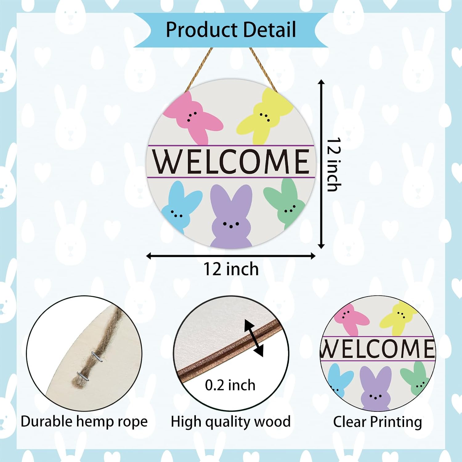 Easter Wreaths for Front Door Easter Door Decorations Cute Bunny Wall Decor Wooden Front Door Hanger Bunny Hanging Welcome Sign for Porch Wall Indoor Home Decor
