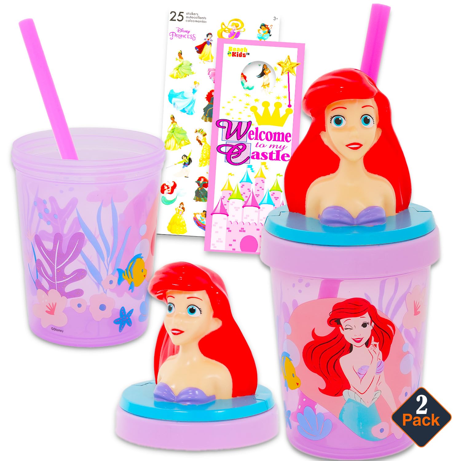 Cadeau Disney Ariel lot de gobelets enfants avec autocollants