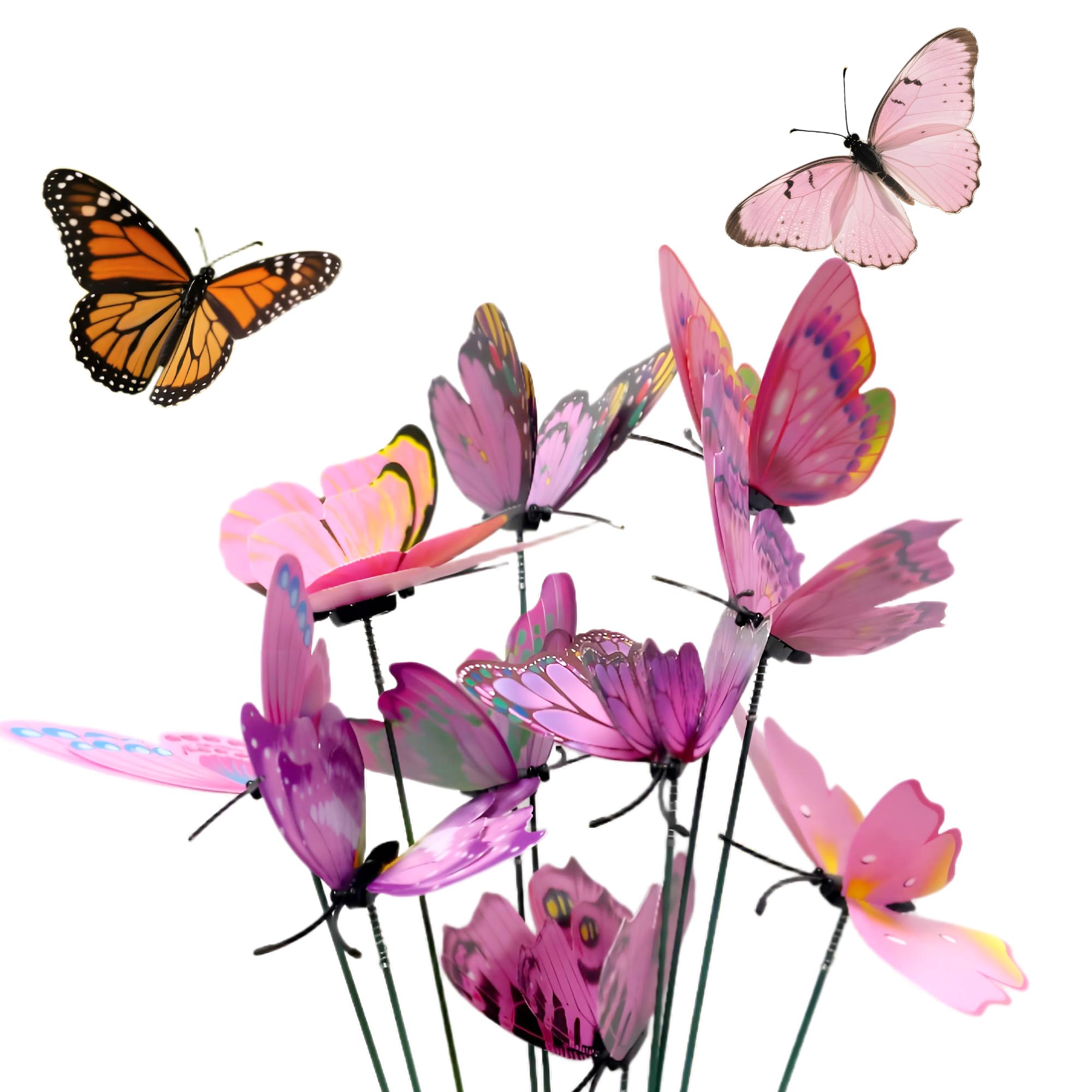 QACUU 10pcs Pink Butterfly Stakes, Garden Ornaments Outdoor for Flower Pots Plants and Yard