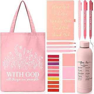 Sayglossy 11 Pcs Christian Gifts Set, Tumbler Notebook Bag Pens, Pink