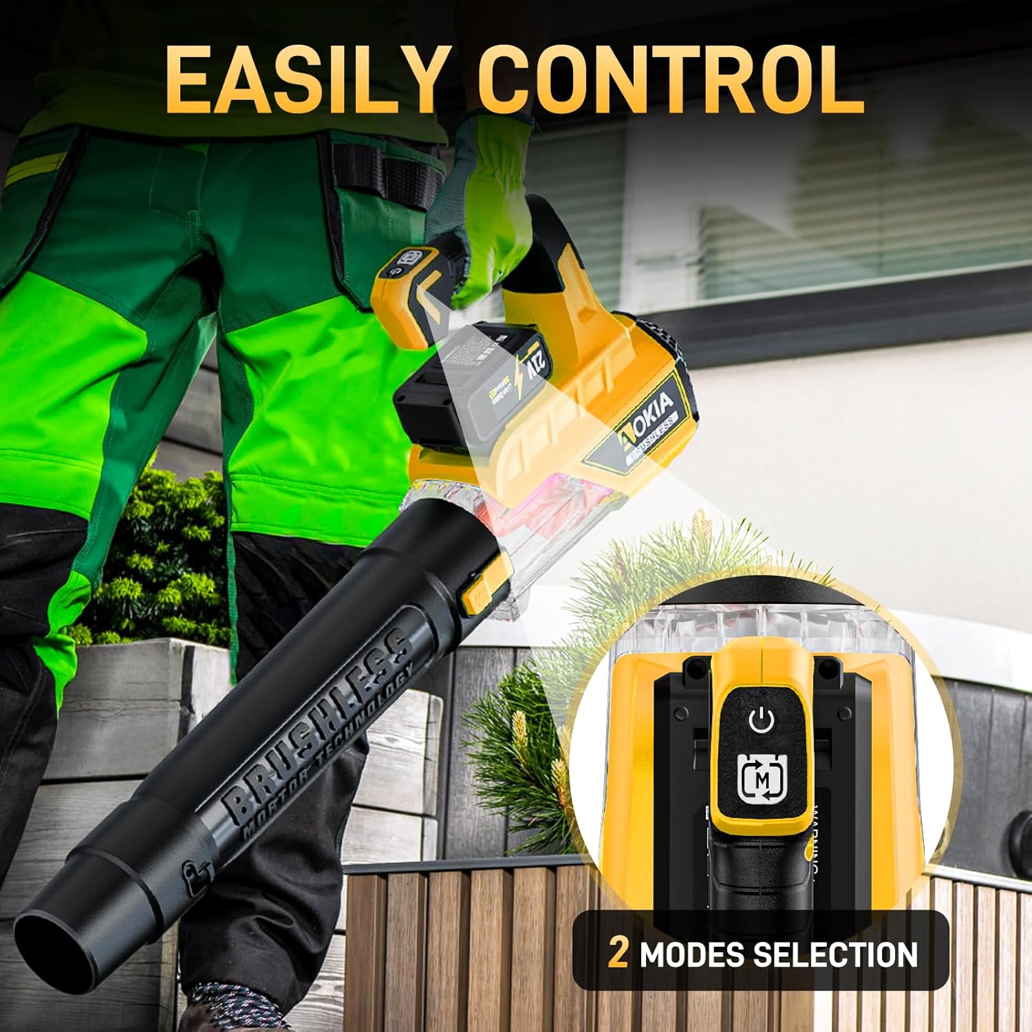 Leaf Blower Cordless, 21V Electric Blower with 2 3.0Ah Battery and Charger - Powered Air Blower 580CFM/160MPH - Lightweight Leaf Blower for Lawn Care, Patio Cleaning, Blowing Leaves and Dust