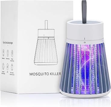 Rechargeable Mosquito Zapper for Home & Camping - UV Purple Light Electric Insect Trap, USB Charging, Safety Grid, Indoor/Outdoor Bug Killer Gray